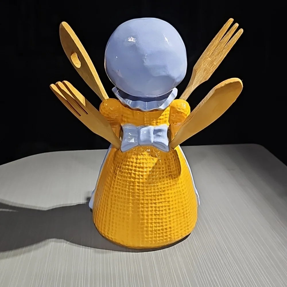 Vintage Sittre Ceramic Burlap Doll Utensil‎ Holder & Wooden Spoon 1979 Decor 11